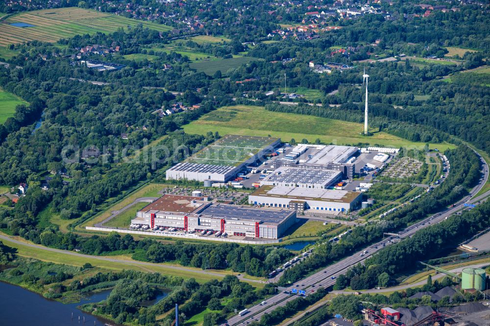 Aerial image Hamburg - Warehouses and forwarding building of Kuehne + Nagel AG & Co. KG on street Beim Schroederschen Hof in Hamburg, Germany