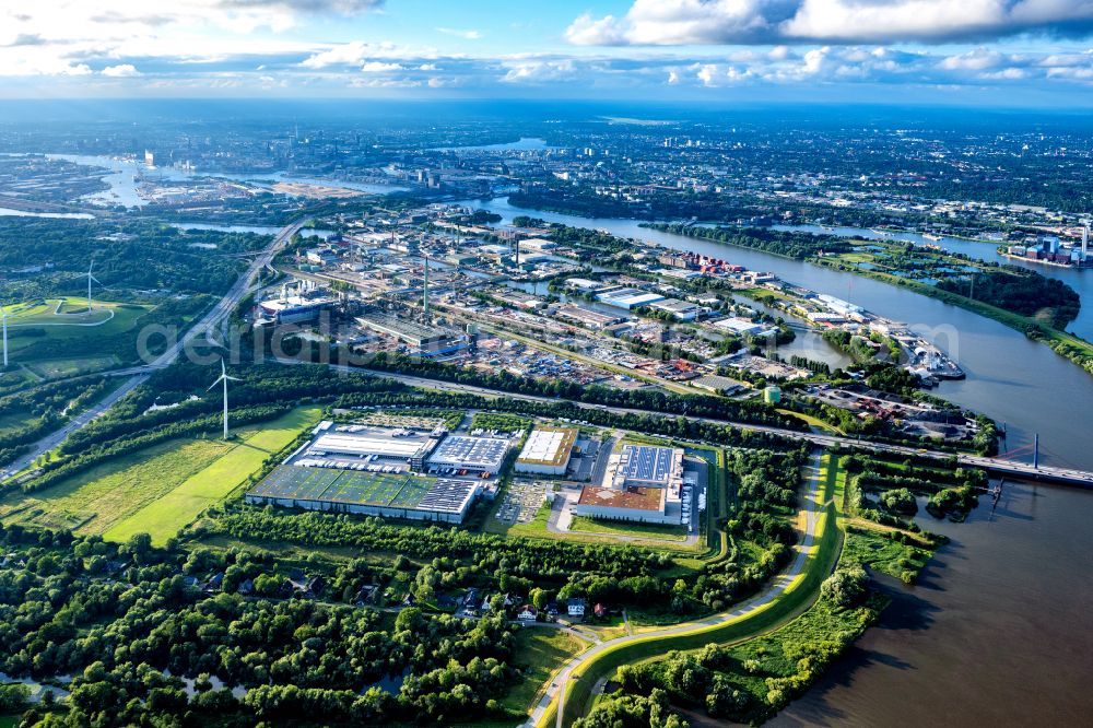 Hamburg from the bird's eye view: Warehouses and forwarding building of Kuehne + Nagel AG & Co. KG on street Beim Schroederschen Hof in Hamburg, Germany