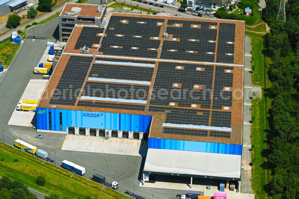 Neu Wulmstorf from above - Warehouses and forwarding building of Kroop & Co. Transport + Logistik GmbH on street Gottlieb-Daimler-Strasse in Neu Wulmstorf in the state Lower Saxony, Germany