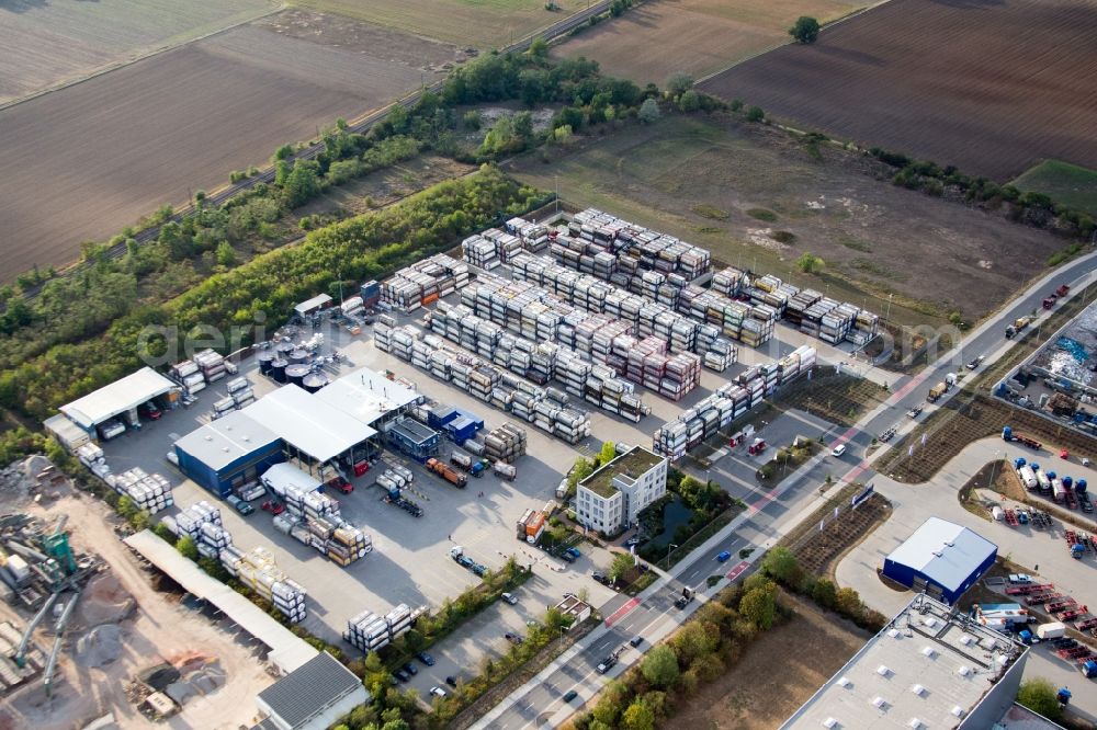 Worms from above - Warehouses and forwarding building Kube & Kubenz in Worms in the state Rhineland-Palatinate, Germany