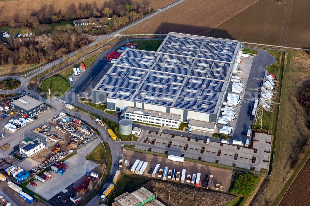 Aerial image Bobenheim-Roxheim - Warehouses and forwarding building Lekkerland Logistikzentrum on street Auf dem Woerth in Bobenheim-Roxheim in the state Rhineland-Palatinate, Germany