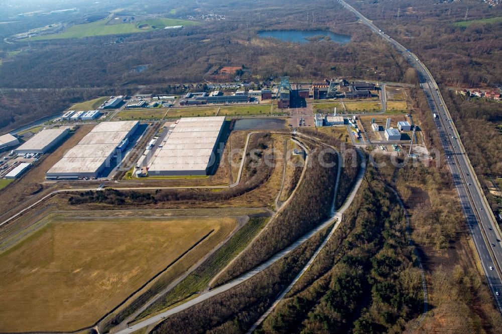 Aerial image Herten - Warehouses and forwarding building LGI Logistics Group International and PANOPA Logistik GmbH on Friedrich-Bergius-Strasse in Herten in the state North Rhine-Westphalia