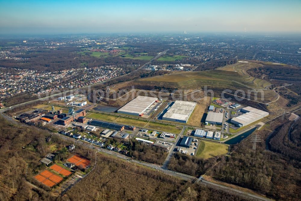 Aerial image Herten - Warehouses and forwarding building LGI Logistics Group International and PANOPA Logistik GmbH on Friedrich-Bergius-Strasse in Herten in the state North Rhine-Westphalia