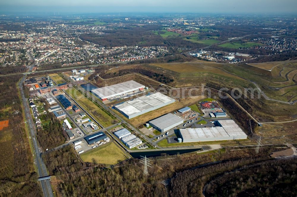 Aerial photograph Herten - Warehouses and forwarding building LGI Logistics Group International and PANOPA Logistik GmbH on Friedrich-Bergius-Strasse in Herten in the state North Rhine-Westphalia