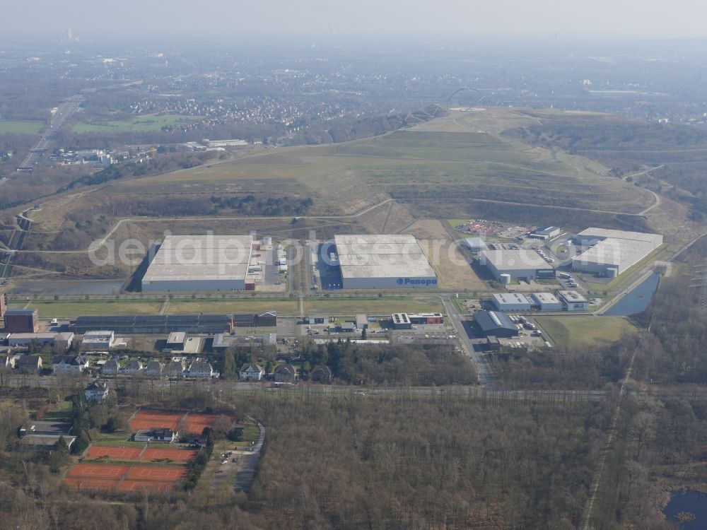 Herten from above - Warehouses and forwarding building LGI Logistics Group International and PANOPA Logistik GmbH on Friedrich-Bergius-Strasse in Herten in the state North Rhine-Westphalia