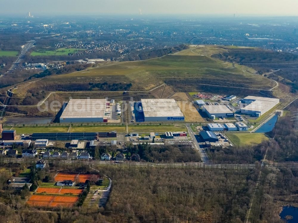 Herten from the bird's eye view: Warehouses and forwarding building LGI Logistics Group International and PANOPA Logistik GmbH on Friedrich-Bergius-Strasse in Herten in the state North Rhine-Westphalia