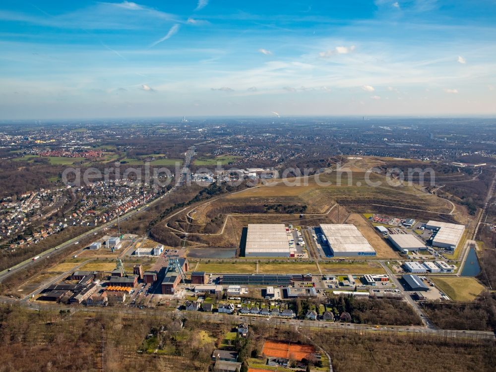 Herten from above - Warehouses and forwarding building LGI Logistics Group International and PANOPA Logistik GmbH on Friedrich-Bergius-Strasse in Herten in the state North Rhine-Westphalia