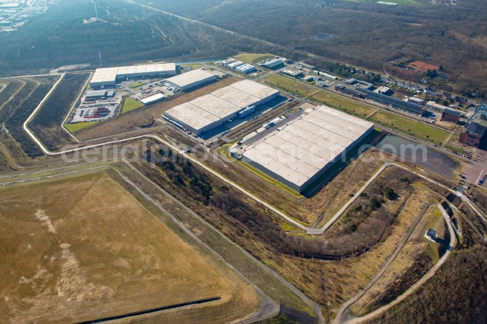 Aerial photograph Herten - Warehouses and forwarding building LGI Logistics Group International and PANOPA Logistik GmbH on Friedrich-Bergius-Strasse in Herten in the state North Rhine-Westphalia