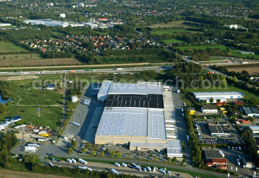 Wasbek from above - Warehouses and forwarding building Lidl GmbH & Co. KG in Wasbek in the state Schleswig-Holstein, Germany