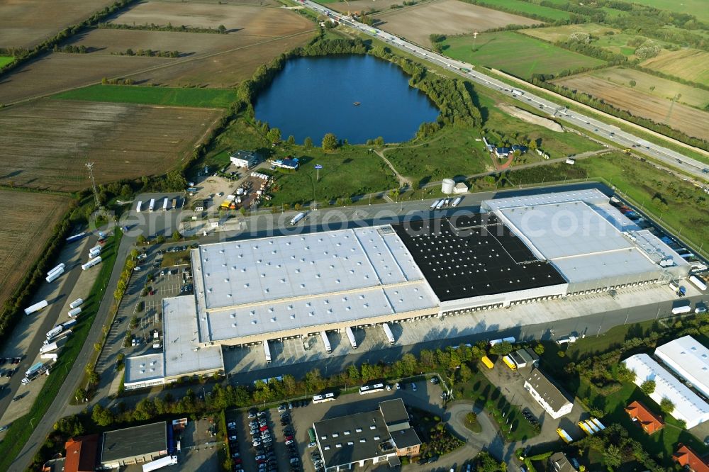 Wasbek from above - Warehouses and forwarding building Lidl GmbH & Co. KG in Wasbek in the state Schleswig-Holstein, Germany