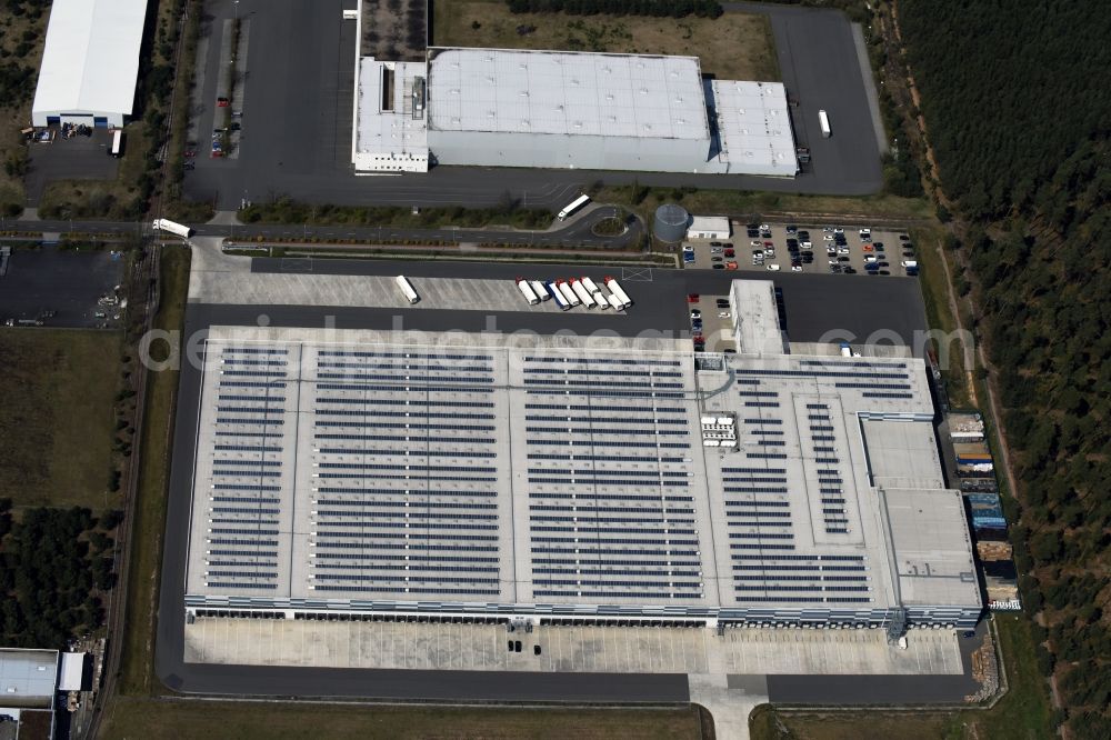 Freienbrink from the bird's eye view: Warehouses and forwarding building Lidl Vertriebs-GmbH & Co. KG an der Ahornstrasse in Freienbrink in the state Brandenburg