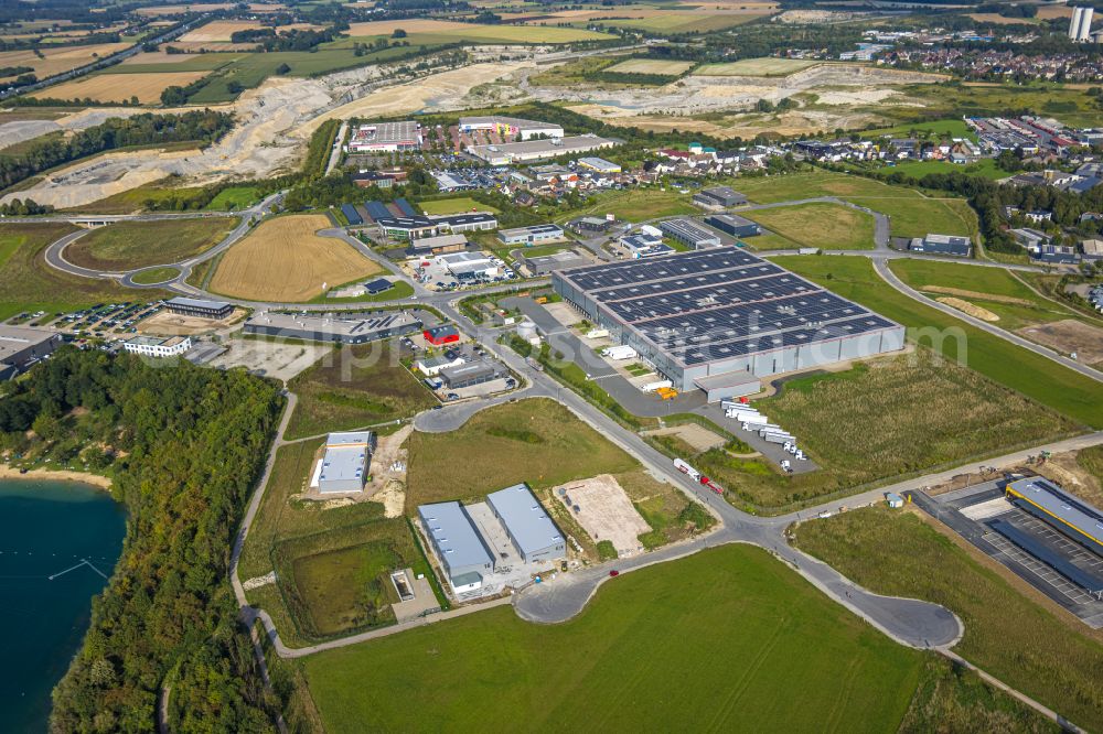 Beckum from the bird's eye view: warehouses and forwarding building of B Logistik GmbH on street Steinkuehlerstrasse in Beckum in the state North Rhine-Westphalia, Germany