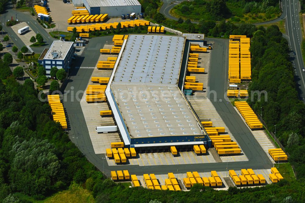 Aerial image Bad Salzuflen - Warehouses and forwarding building Logistikzentrum Ostwestfalen-Lippe on street Thomas-Dachser-Strasse in the district Altenhagen in Bad Salzuflen in the state North Rhine-Westphalia, Germany