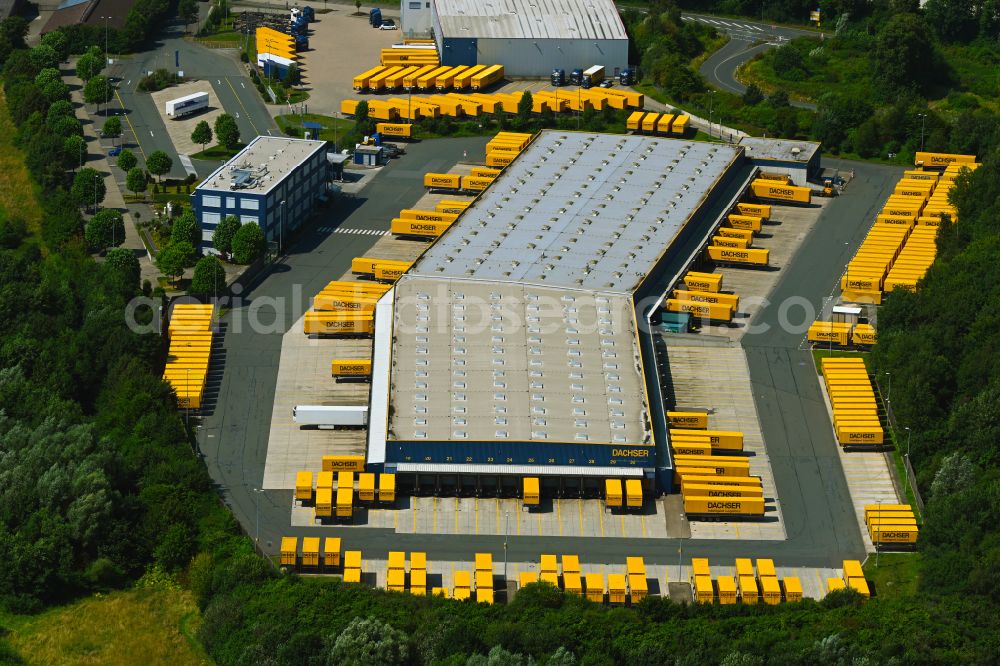 Aerial photograph Bad Salzuflen - Warehouses and forwarding building Logistikzentrum Ostwestfalen-Lippe on street Thomas-Dachser-Strasse in the district Altenhagen in Bad Salzuflen in the state North Rhine-Westphalia, Germany