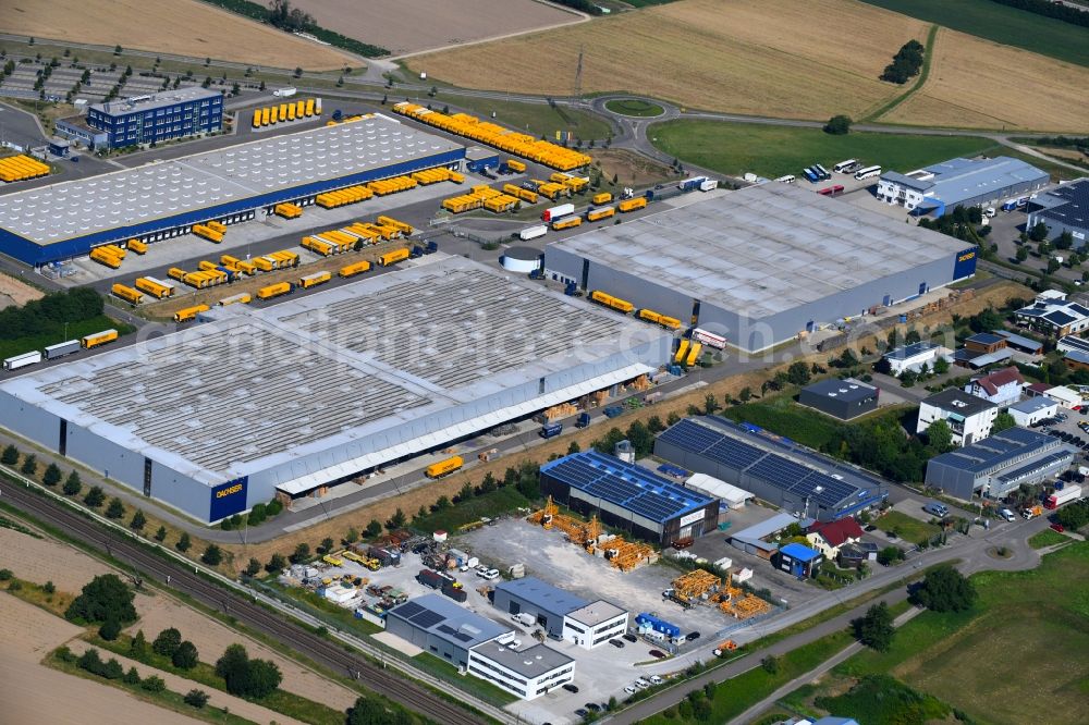 Malsch from above - Warehouses and forwarding building on Thomas-Dachser-Strasse in Malsch in the state Baden-Wurttemberg, Germany