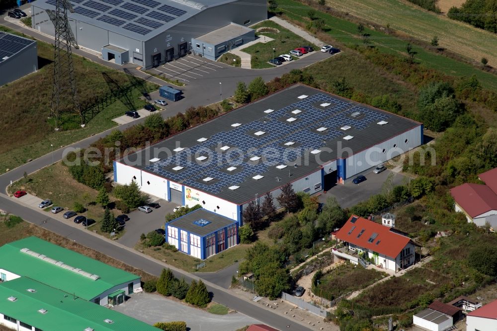 Aerial image Grünsfeld - Warehouses and forwarding building of NATURATA Logistik eG on Waltersberg in Gruensfeld in the state Baden-Wurttemberg, Germany