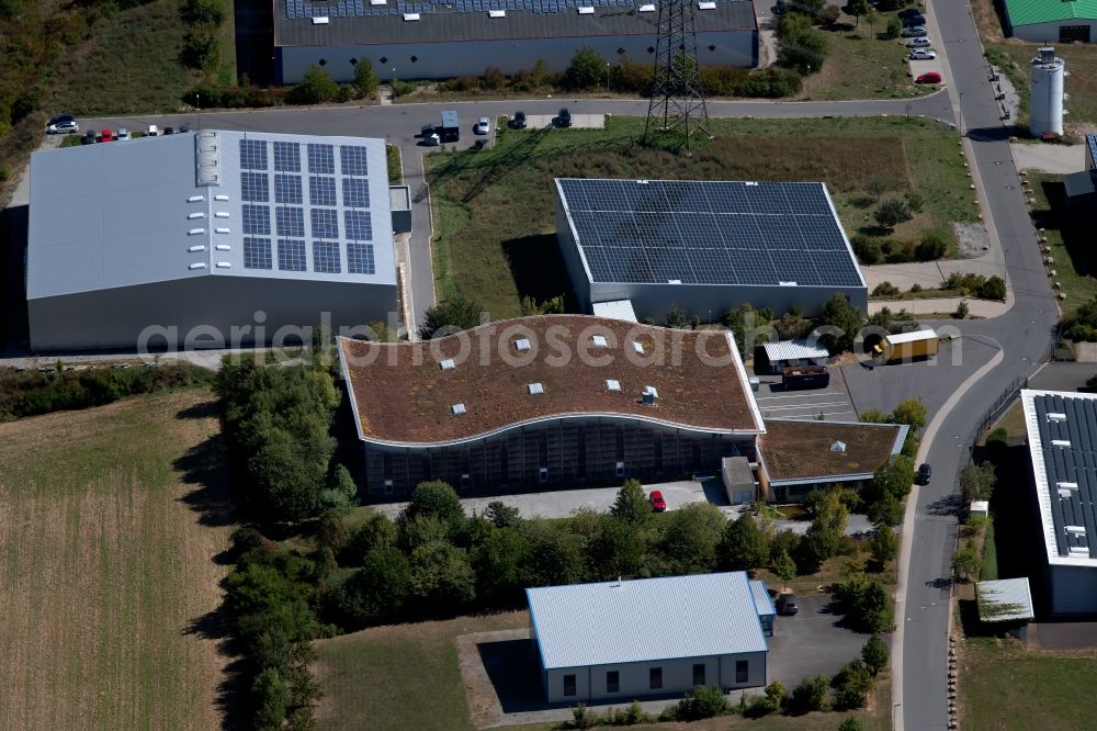 Aerial image Grünsfeld - Warehouses and forwarding building of NATURATA Logistik eG at Waltersberg in Gruensfeld in the state Baden-Wurttemberg, Germany