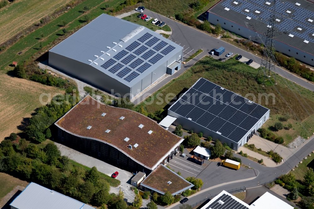 Aerial image Grünsfeld - Warehouses and forwarding building of NATURATA Logistik eG at Waltersberg in Gruensfeld in the state Baden-Wurttemberg, Germany