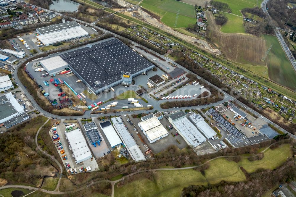 Bottrop from the bird's eye view: Warehouses and forwarding building of Netto Marken-Discount AG & Co. KG in Bottrop in the state North Rhine-Westphalia, Germany