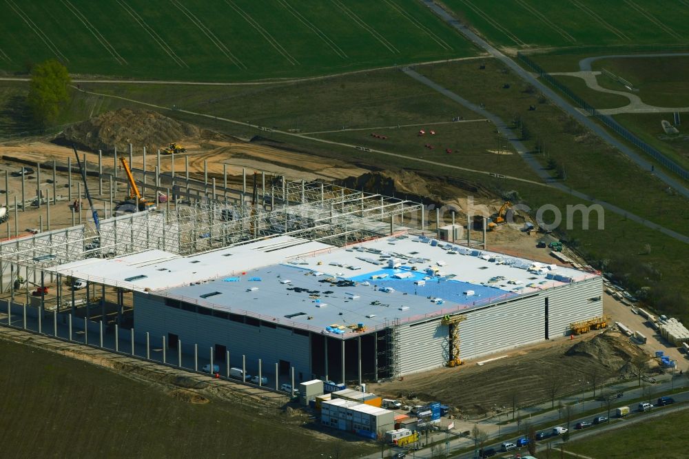 Berlin from the bird's eye view: Construction site for a warehouse and forwarding building on Alexander-Meissner-Strasse in the district Bohnsdorf in Berlin, Germany