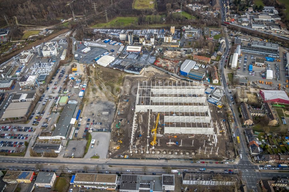 Aerial photograph Essen - Construction site for a warehouse and forwarding building on Burggrafenstrasse - Elisenstrasse in the district Ostviertel in Essen at Ruhrgebiet in the state North Rhine-Westphalia, Germany