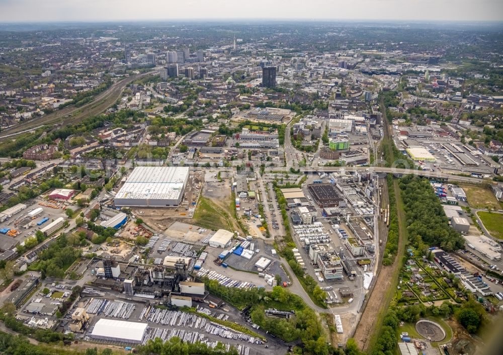 Aerial photograph Essen - Construction site for a warehouse and forwarding building on Burggrafenstrasse - Elisenstrasse in the district Ostviertel in Essen at Ruhrgebiet in the state North Rhine-Westphalia, Germany