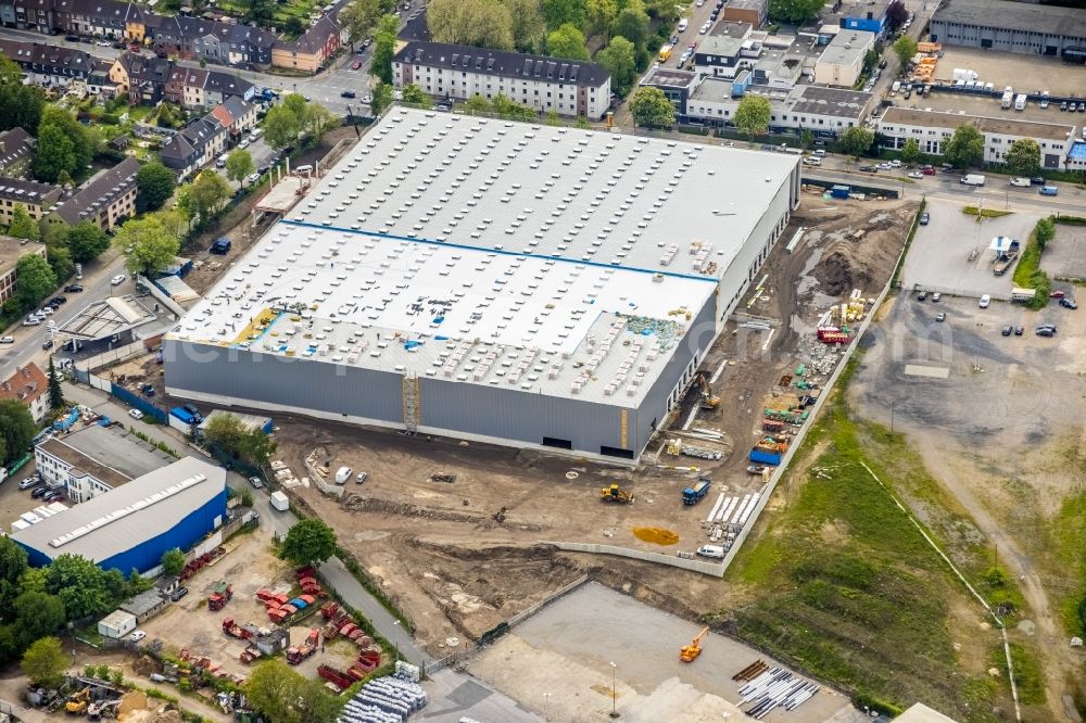 Essen from above - Construction site for a warehouse and forwarding building on Burggrafenstrasse - Elisenstrasse in the district Ostviertel in Essen at Ruhrgebiet in the state North Rhine-Westphalia, Germany