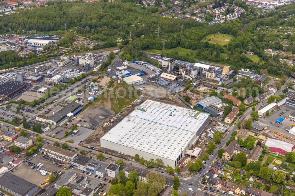 Essen from above - Construction site for a warehouse and forwarding building on Burggrafenstrasse - Elisenstrasse in the district Ostviertel in Essen at Ruhrgebiet in the state North Rhine-Westphalia, Germany