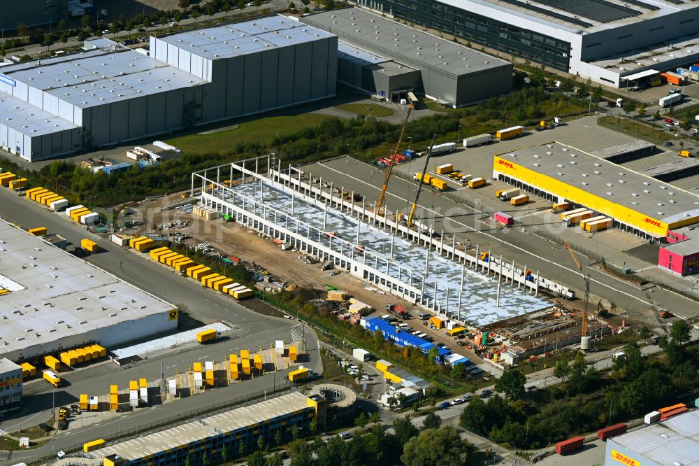 Aerial photograph Hamburg - Construction site for a warehouse and forwarding building on DHL Express Germany GmbH in the district Billwerder in Hamburg, Germany