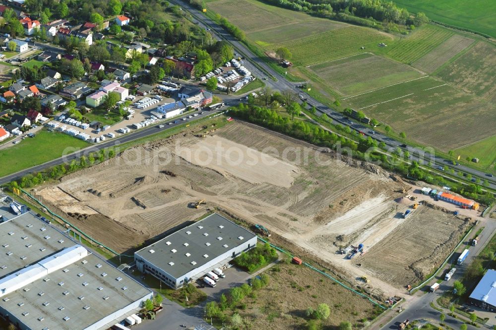 Hoppegarten from above - Construction site for a warehouse and forwarding building Digitalstrasse- Neuer Hoenower Weg on federal street B1 in the district Dahlwitz-Hoppegarten in Hoppegarten in the state Brandenburg, Germany