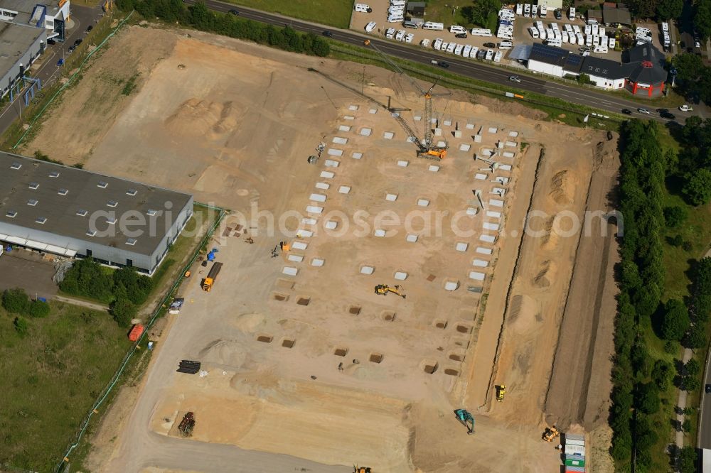 Aerial photograph Hoppegarten - Construction site for a warehouse and forwarding building Digitalstrasse- Neuer Hoenower Weg on federal street B1 in the district Dahlwitz-Hoppegarten in Hoppegarten in the state Brandenburg, Germany