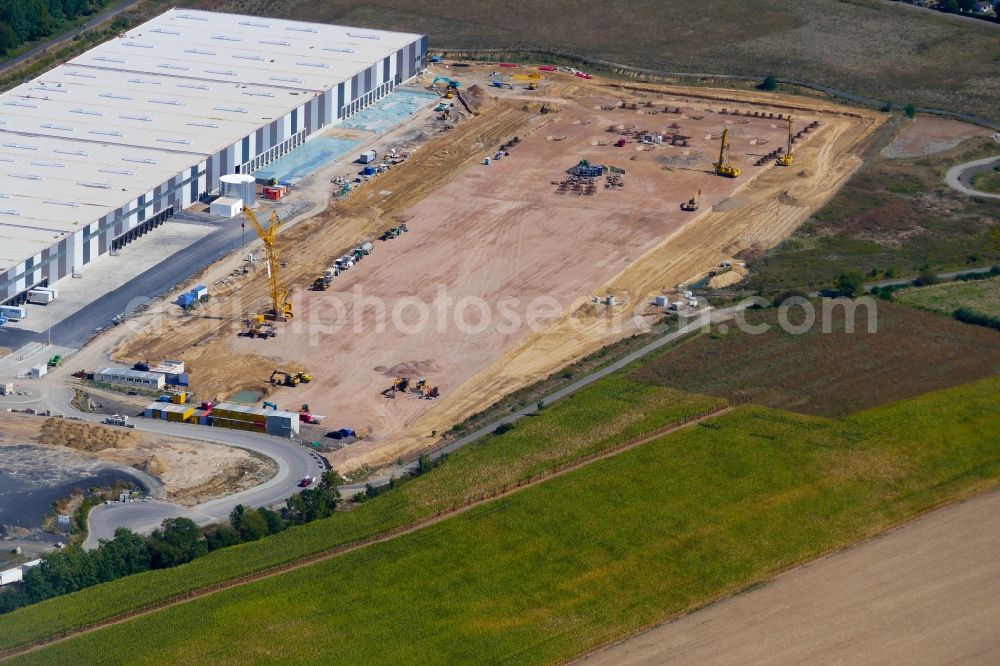 Aerial image Göttingen - Construction site for a warehouse and forwarding building of Distribo GmbH in Goettingen in the state Lower Saxony, Germany