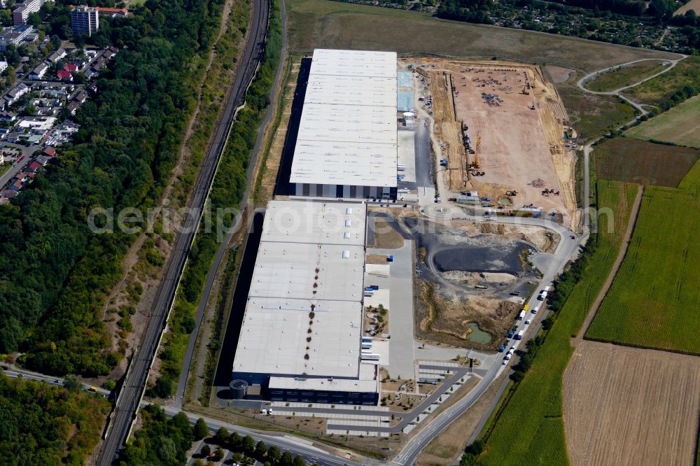 Göttingen from above - Construction site for a warehouse and forwarding building of Distribo GmbH in Goettingen in the state Lower Saxony, Germany