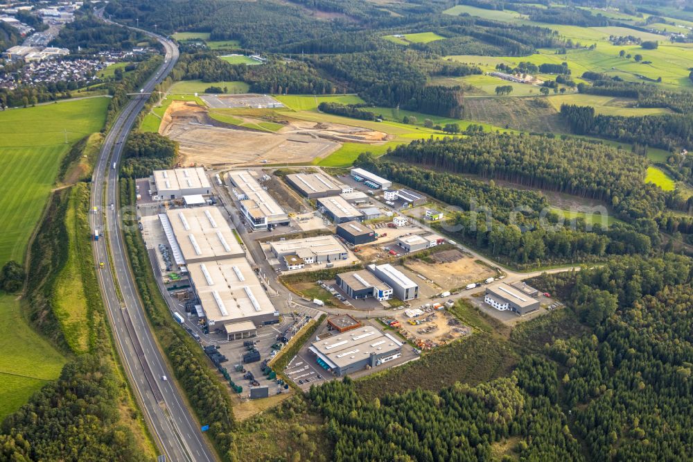 Aerial photograph Olpe - Construction site for a warehouse and forwarding building on Nicolaus-Otto-Strasse in Olpe in the state North Rhine-Westphalia, Germany