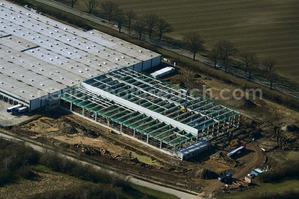 Aerial photograph Seefeld-Löhme - Construction site for a warehouse and forwarding building on street Gewerbeparkstrasse in Seefeld-Loehme in the state Brandenburg, Germany