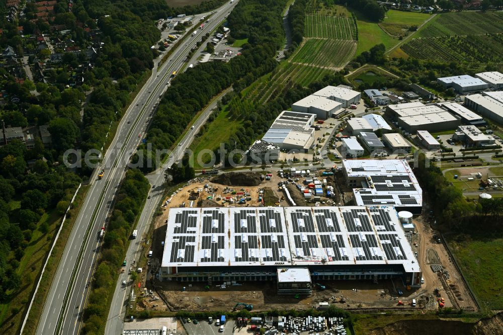 Aerial photograph Seevetal - Construction site for a warehouse and forwarding building of Goodman Germany GmbH on street Postweg in the district Beckedorf in Seevetal in the state Lower Saxony, Germany