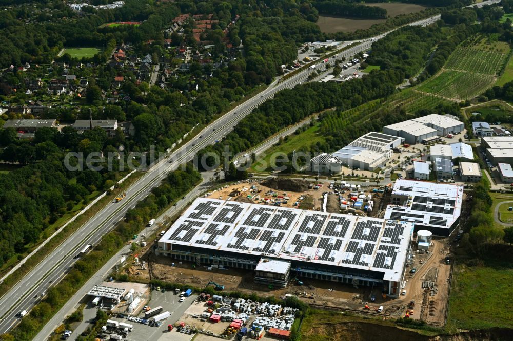 Seevetal from above - Construction site for a warehouse and forwarding building of Goodman Germany GmbH on street Postweg in the district Beckedorf in Seevetal in the state Lower Saxony, Germany