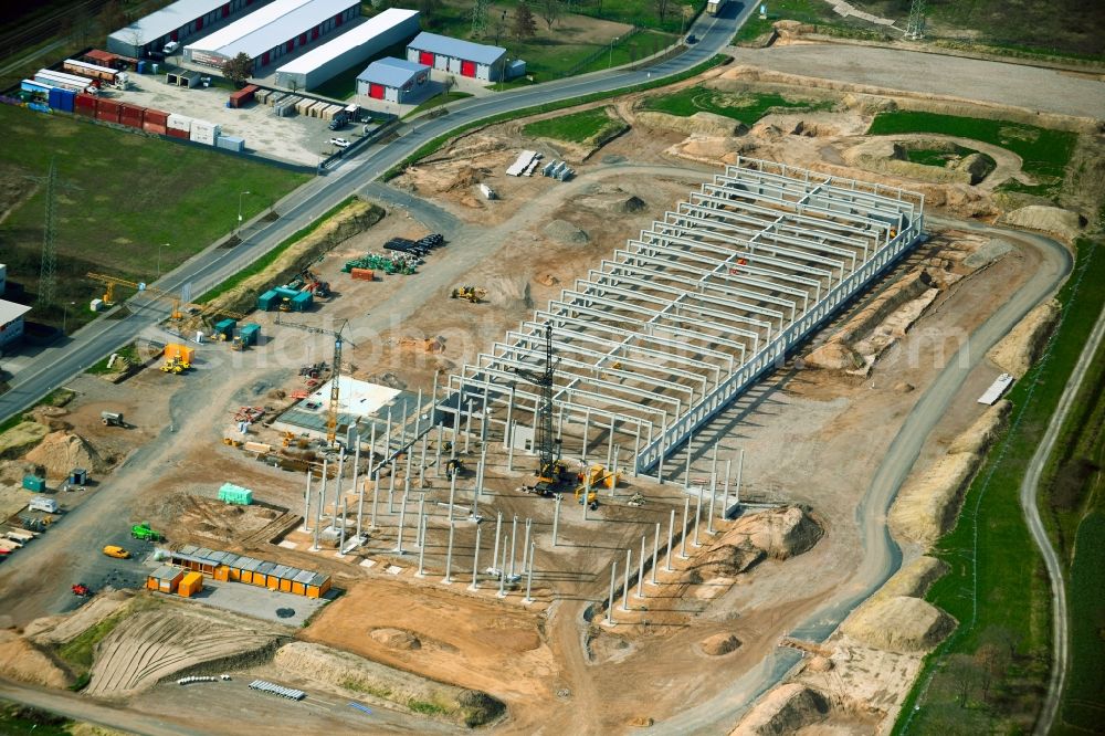 Mainaschaff from above - Construction site for a warehouse and forwarding building Im Hofgewann in Mainaschaff in the state Bavaria, Germany