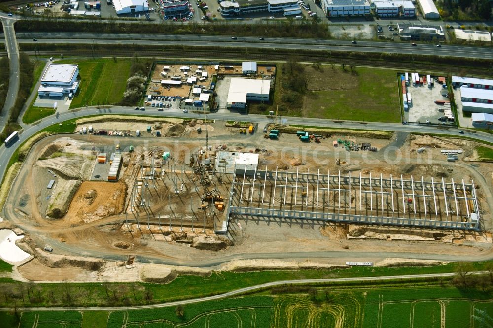 Aerial image Mainaschaff - Construction site for a warehouse and forwarding building Im Hofgewann in Mainaschaff in the state Bavaria, Germany