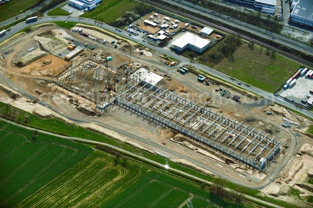 Aerial photograph Mainaschaff - Construction site for a warehouse and forwarding building Im Hofgewann in Mainaschaff in the state Bavaria, Germany