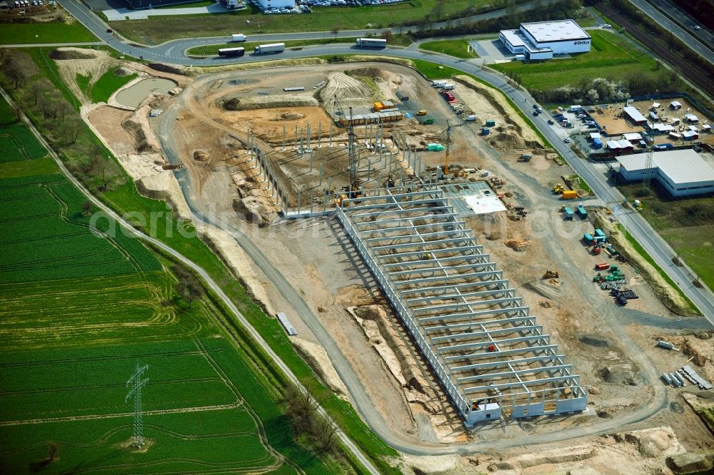 Mainaschaff from above - Construction site for a warehouse and forwarding building Im Hofgewann in Mainaschaff in the state Bavaria, Germany