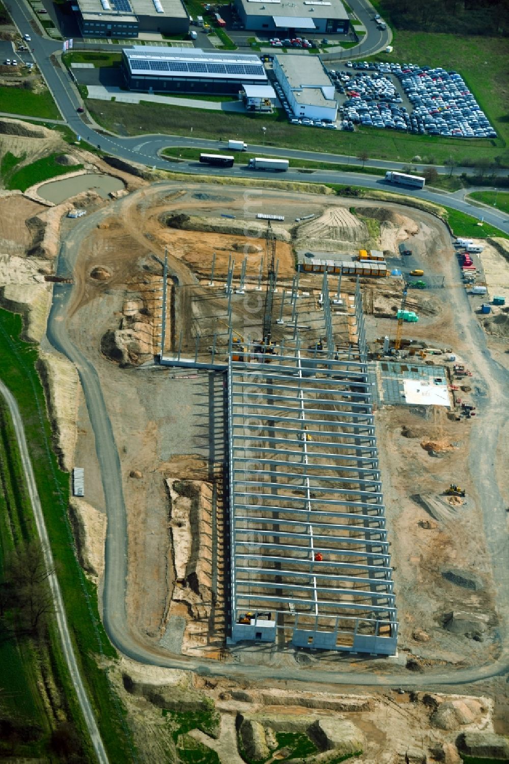 Aerial image Mainaschaff - Construction site for a warehouse and forwarding building Im Hofgewann in Mainaschaff in the state Bavaria, Germany