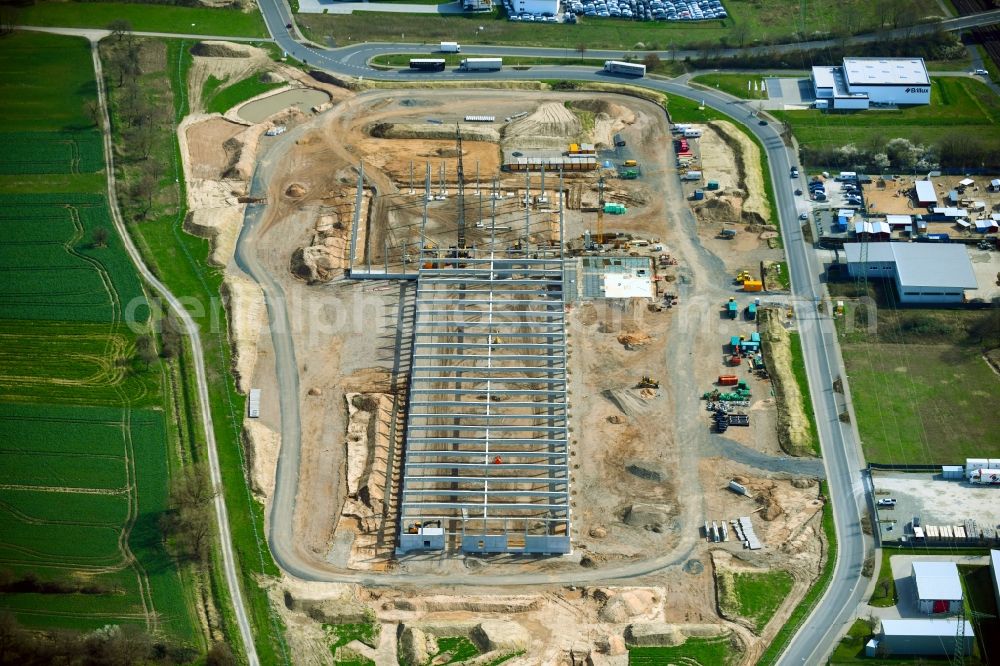 Aerial photograph Mainaschaff - Construction site for a warehouse and forwarding building Im Hofgewann in Mainaschaff in the state Bavaria, Germany