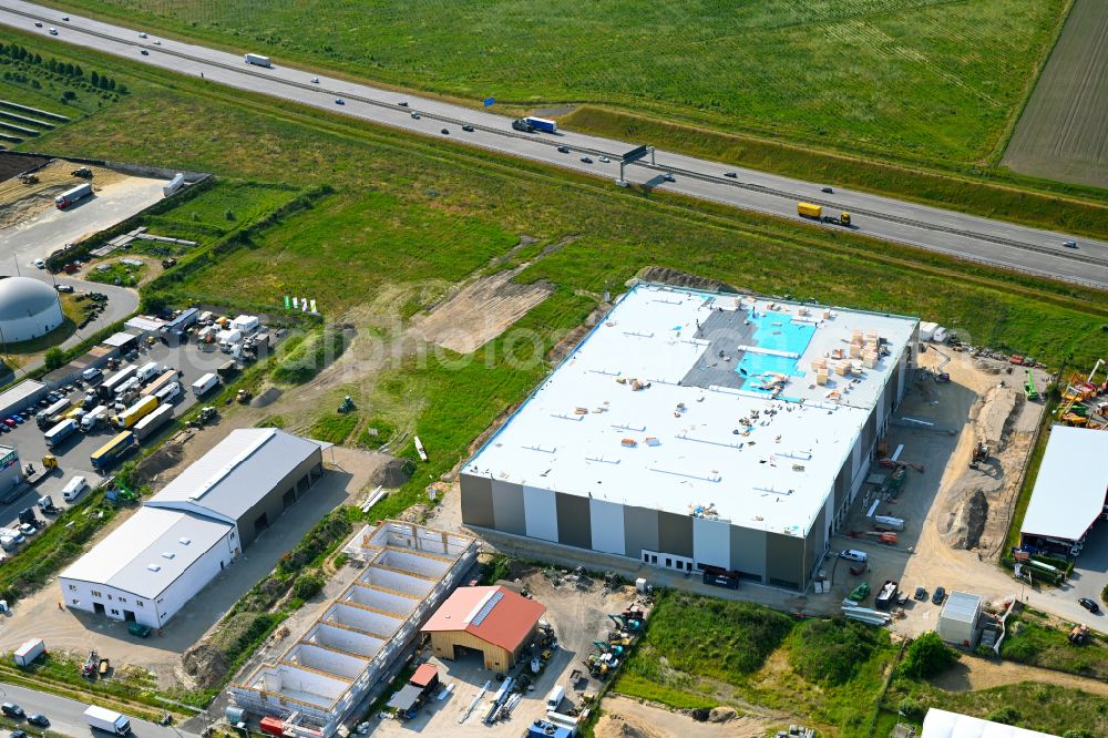 Aerial image Vehlefanz - Construction site for a warehouse and forwarding building in Vehlefanz in the state Brandenburg, Germany