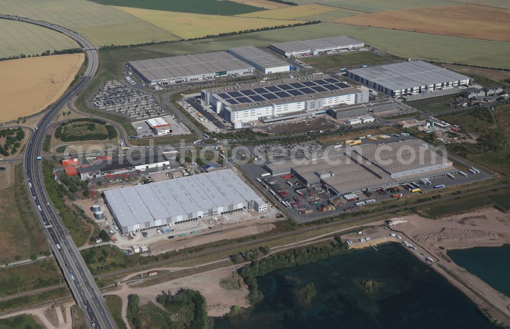 Erfurt from above - Construction site for a warehouse and forwarding building VGP Park Erfurt 3 on street Erfurter Landstrasse in Erfurt in the state Thuringia, Germany