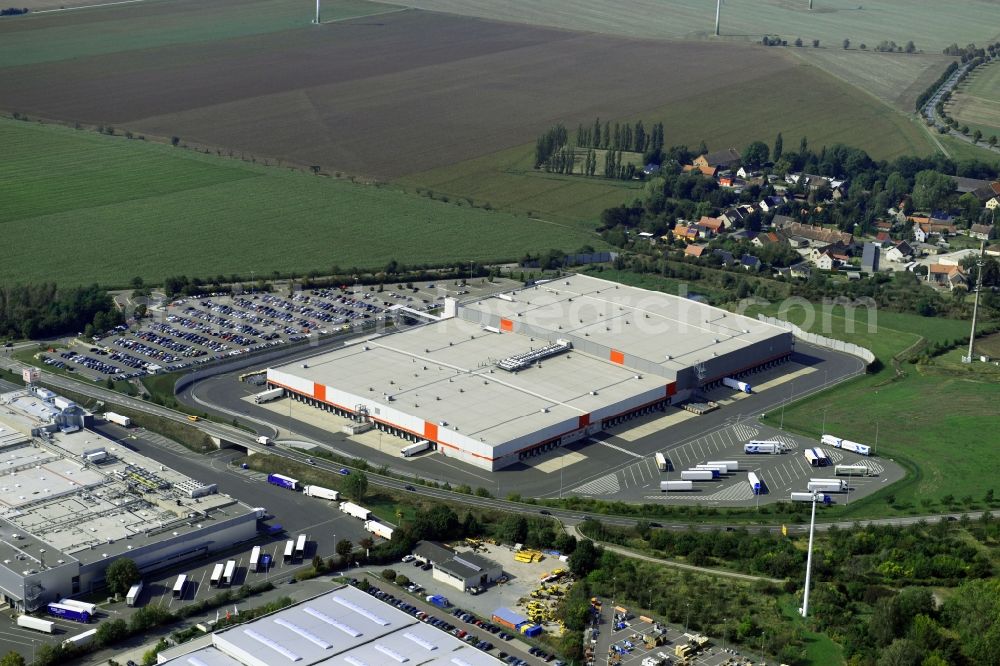 Aerial image Meineweh - Warehouses and forwarding building for fruits ond vegetables in the district Schleinitz in Meineweh in the state Saxony-Anhalt, Germany