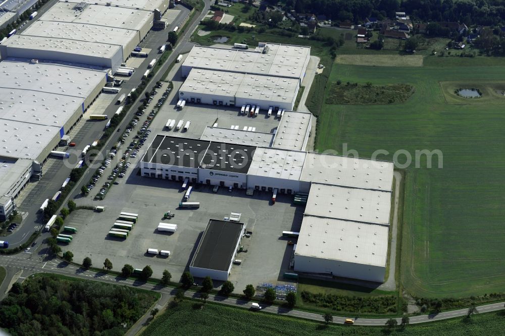 Aerial image Meineweh - Warehouses and forwarding building of Offergeld Logistik GmbH & Co. oHG on Pretzscher Weg in the district Schleinitz in Meineweh in the state Saxony-Anhalt, Germany