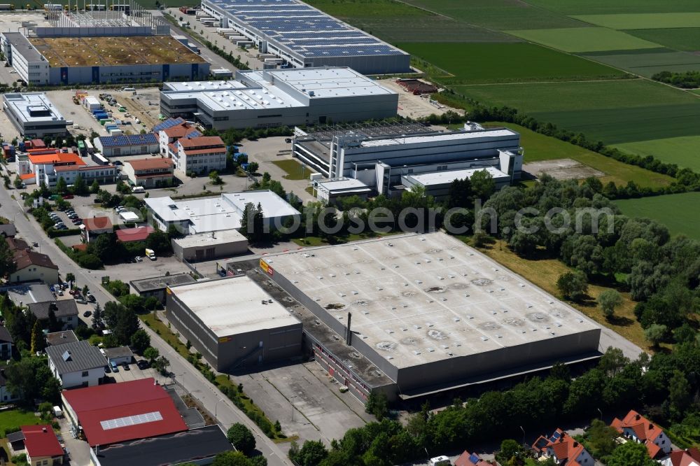 Maisach from above - Warehouses and forwarding building of Poco - Domaene Einrichtungsmaerkte GmbH&Co.KG on Ganghoferstrasse in the district Gernlinden in Maisach in the state Bavaria, Germany