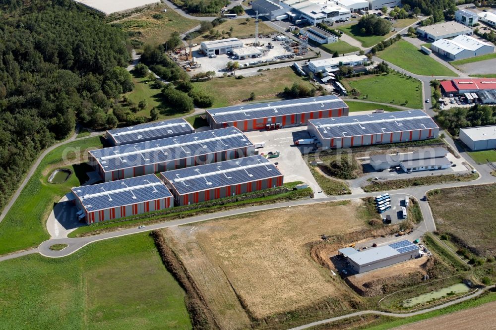 Aerial photograph Osterburken - Warehouses and forwarding building of Ruedinger Spedition GmbH at Industriepark in Osterburken in the state Baden-Wurttemberg, Germany