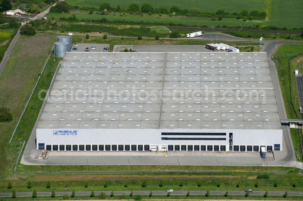 Bingen am Rhein from above - Warehouses and forwarding building of Rhenus AG & Co.KG on Albert-Schweitzer-Strasse in Bingen am Rhein in the state Rhineland-Palatinate, Germany